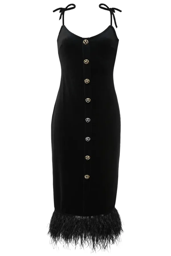 ПЛАТЬЕ БАРХАТНОЕ С ПЕРЬЯМИ ELJACKET