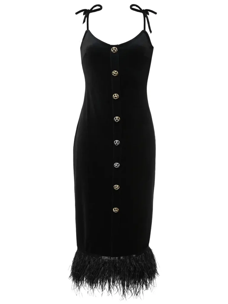 ПЛАТЬЕ БАРХАТНОЕ С ПЕРЬЯМИ ELJACKET