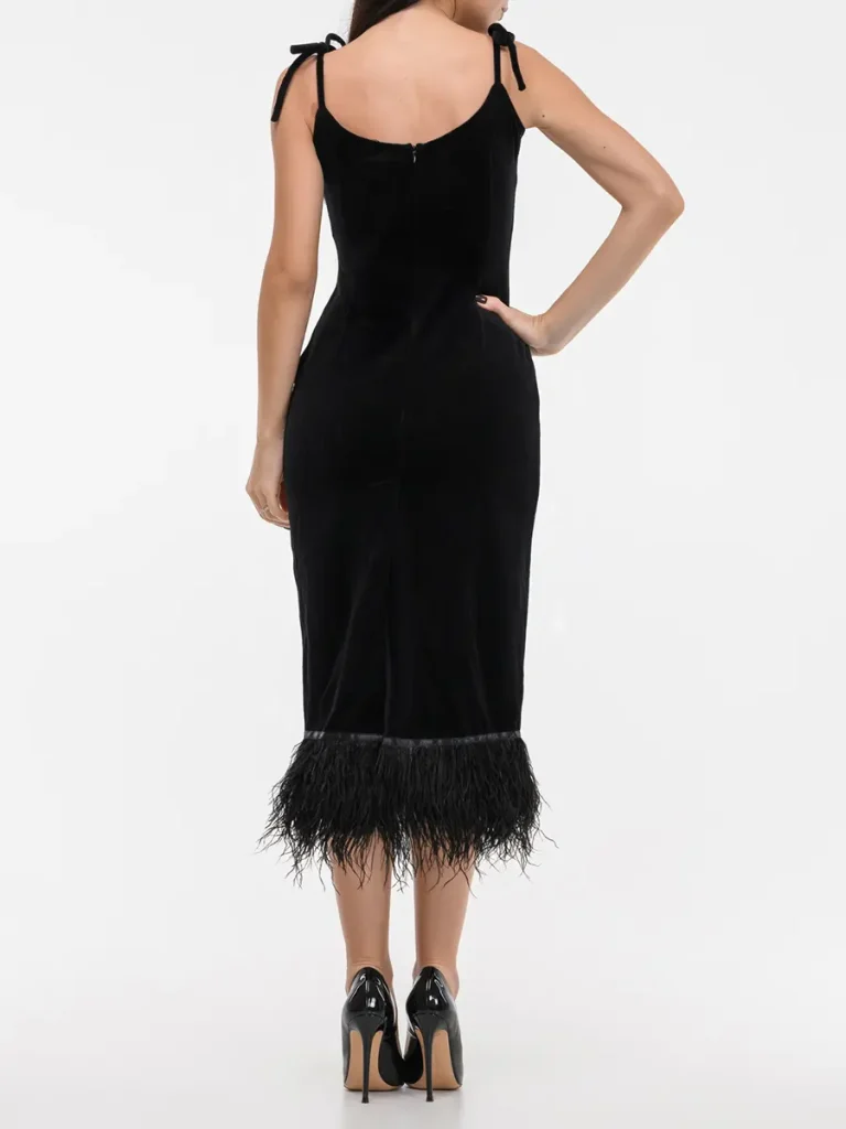 ПЛАТЬЕ БАРХАТНОЕ С ПЕРЬЯМИ ELJACKET