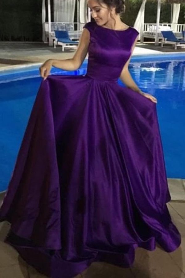 Скромное Винтажное Платье С Вырезом «Бато», Длинное Фиолетовое Бальное Платье Для Выпускного Вечера