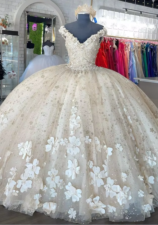 Платье-Футляр Sweet 16 Quinceanera Из Тюля С Цветочной Аппликацией И Шнуровкой На Спине