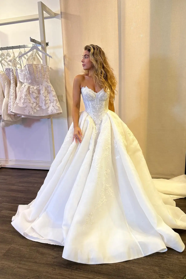 Свадебное Платье А-Силуэта С Вырезом В Форме Сердца, Кружевное Свадебное Платье Цвета Слоновой Кости