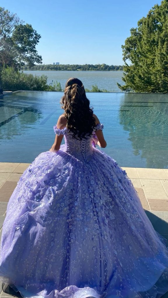 Платье Quinceanera С 3D-Цветком И Тюлем В Форме Сердца Лавандового Цвета