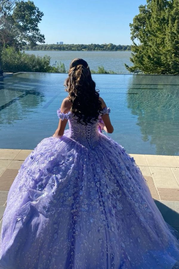 Платье Quinceanera С 3D-Цветком И Тюлем В Форме Сердца Лавандового Цвета