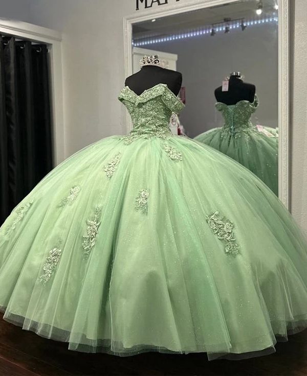 Роскошное Выпускное Платье Quinceañera Из Тюля Цвета Шалфея С Аппликацией Из Кружева