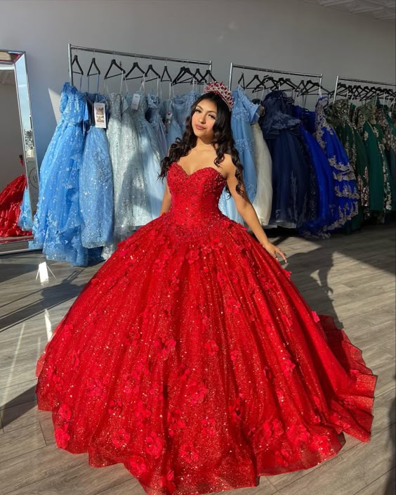 Красное Бальное Платье Quinceañera С 3D-Цветочным Принтом И Тюлем С Пайетками