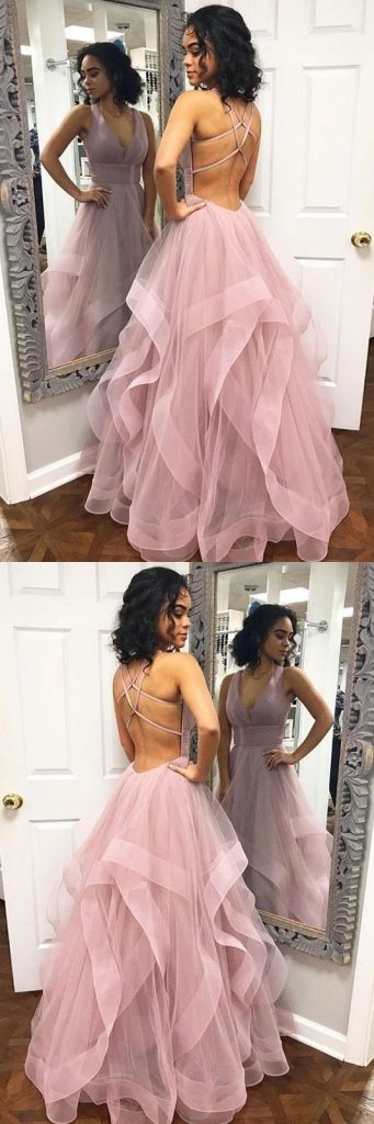 Бледно-Розовое Бальное Платье С Открытой Спиной И Рюшами Из Тюля Для Выпускного Вечера | Формальное Длинное Платье