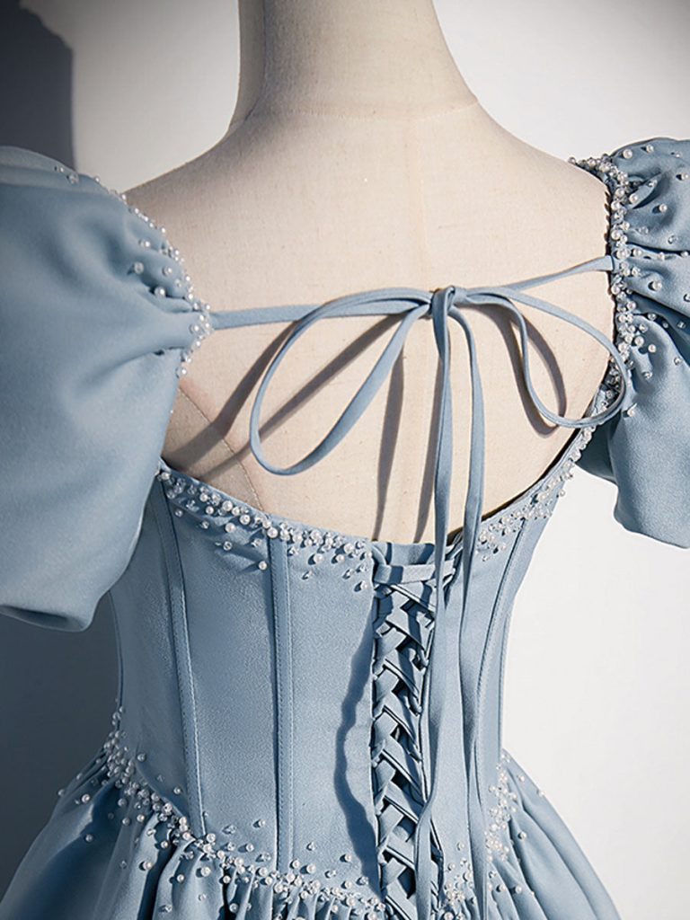 Длинное Выпускное Платье Из Светло-Голубого Атласа Для Празднования 16-Летия