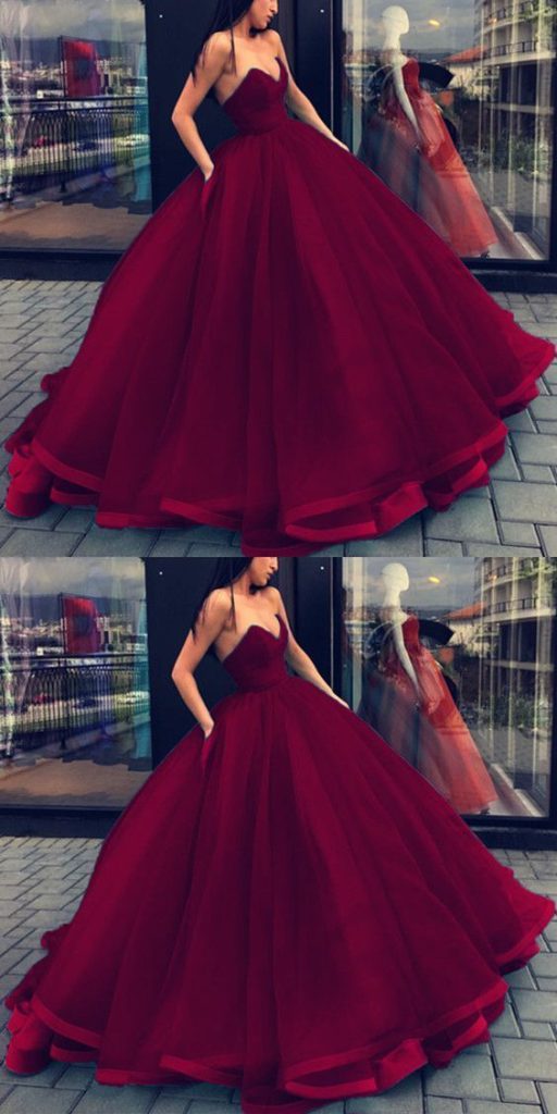 Бордовое Бальное Платье Для Выпускного Вечера Из Тюля Без Бретелек С Атласной Окантовкой По Краю