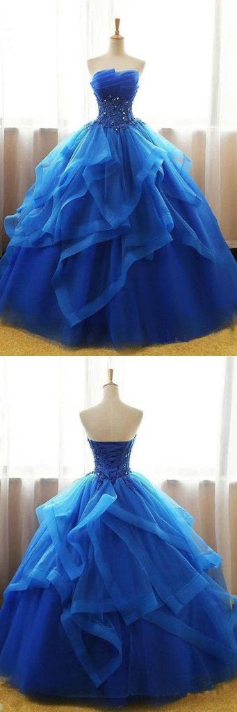 Мексиканское Бальное Платье Без Бретелек Из Органзы Королевского Синего Цвета, Платье Для Выпускного Вечера, Платье Quinceanera