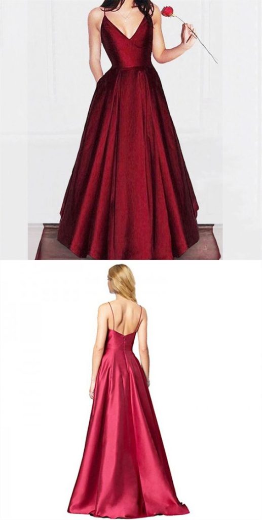 Винтажное Бордовое Платье Для Выпускного Вечера С V-Образным Вырезом И Длинными Бретельками Трапециевидной Формы, Простое Платье Для Особых Случаев