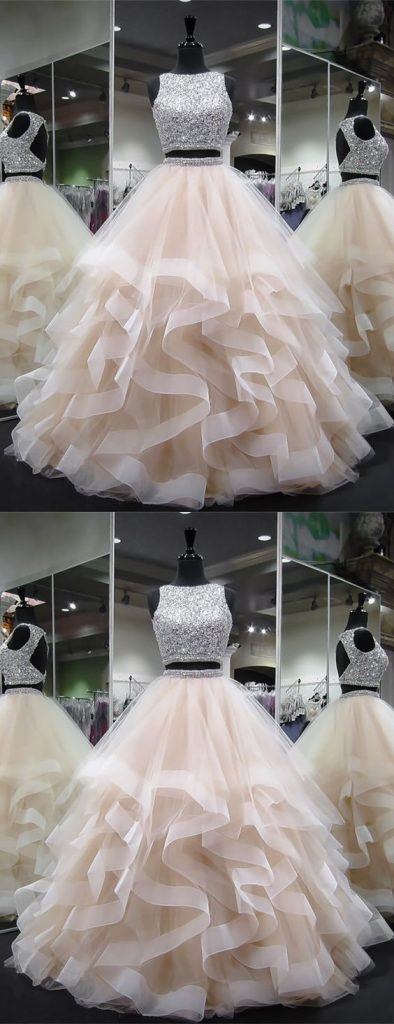 Ослепительный Укороченный Топ, Юбка Принцессы С Оборками, Платье Для Выпускного Вечера Из Двух Частей, Длинное Бальное Платье