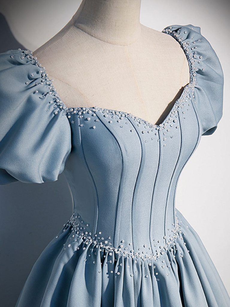 Длинное Выпускное Платье Из Светло-Голубого Атласа Для Празднования 16-Летия